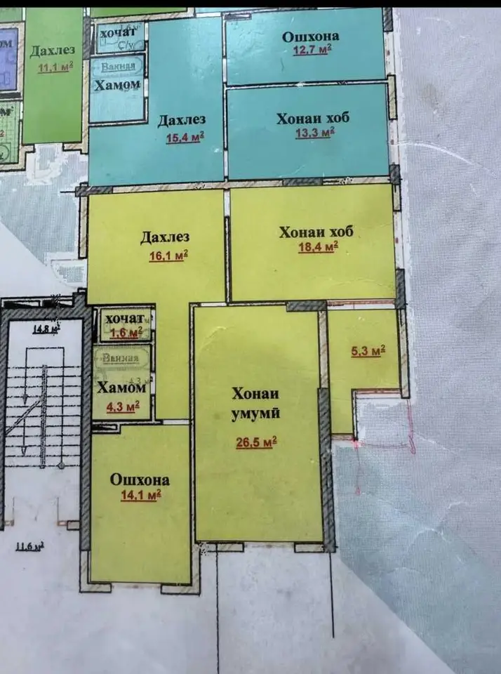 Хонаи 3-ҳуҷрагӣ, ошёнаи 2, 90 м², Шоҳмансур