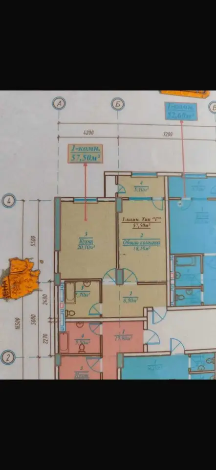 2-room apartment, floor 4, 58 m², Dushanbe