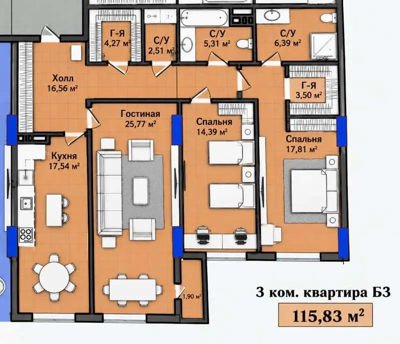 3-комн. квартира, 6 этаж, 116 м², Парк Истиклол