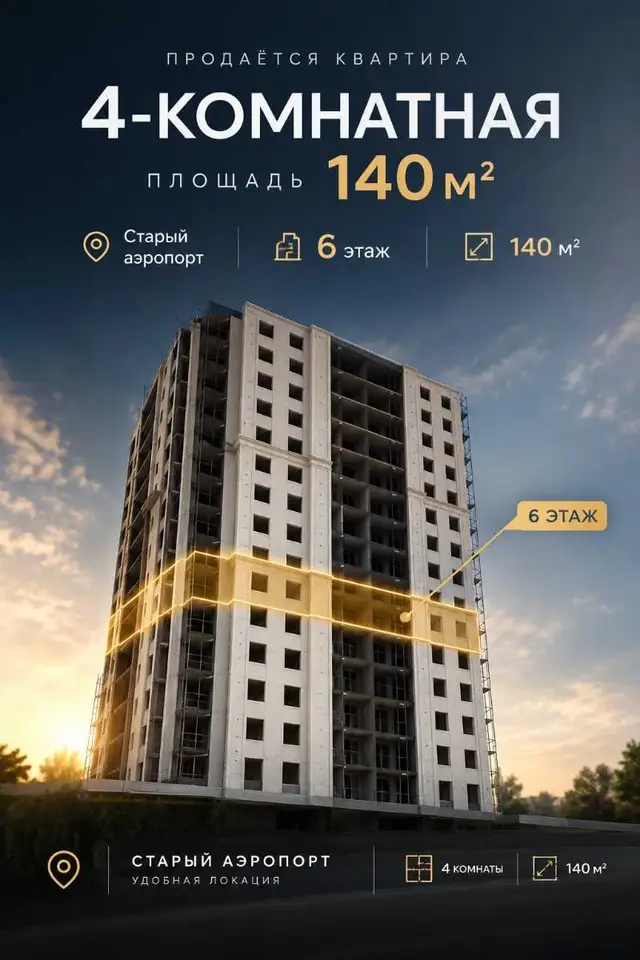 3-room apartment, floor 6, 140 m², Airport
