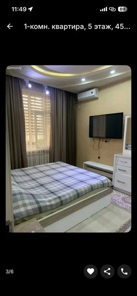 1-комн. квартира, 5 этаж, 45 м², Исмоили Сомони