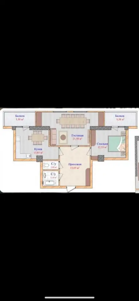 2-комн. квартира, 16 этаж, 75 м², Шохмансур