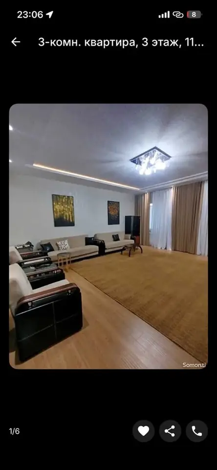3-room apartment, floor 3, 110 m², Ismoili Somoni