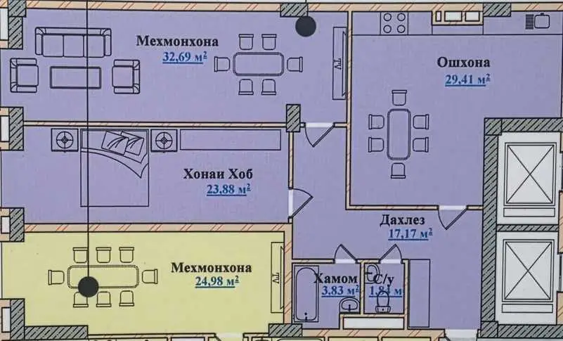 Хонаи 3-ҳуҷрагӣ, ошёнаи 5, 112 м², Сино