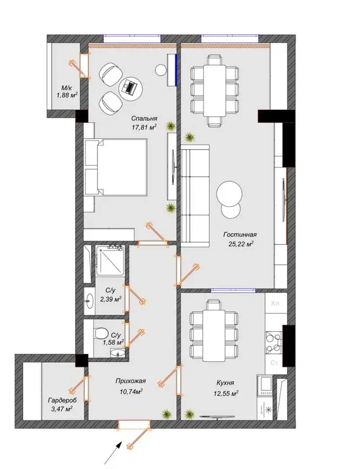 2-комн. квартира, 14 этаж, 74 м², Фирдавси