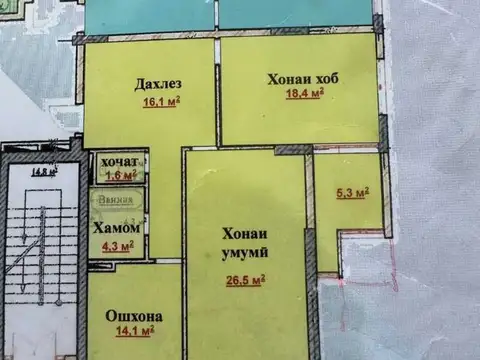 3-комн. квартира, 2 этаж, 90 м², Шохмансур