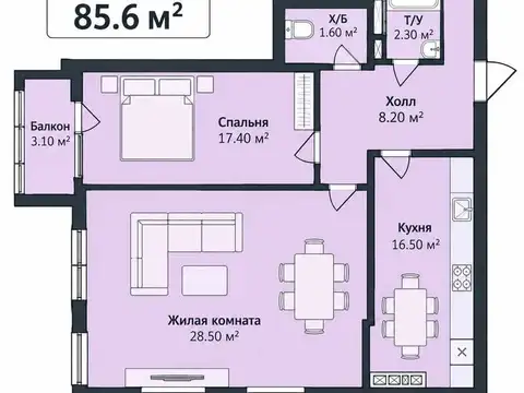 2-комн. квартира, 10 этаж, 86 м², Шохмансур