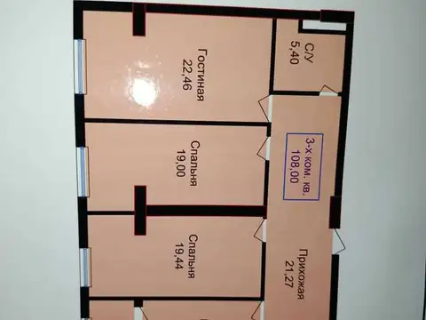 3-комн. квартира, 3 этаж, 108 м², Сино