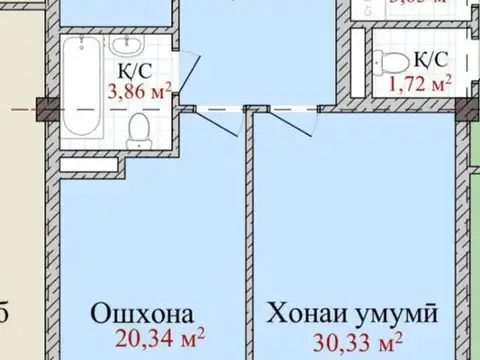 2-комн. квартира, 17 этаж, 80 м², Исмоили Сомони
