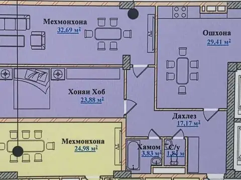 3-room apartment, floor 5, 112 m², Sino