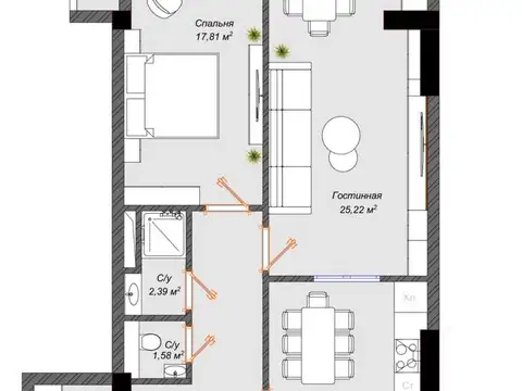 2-комн. квартира, 14 этаж, 74 м², Фирдавси